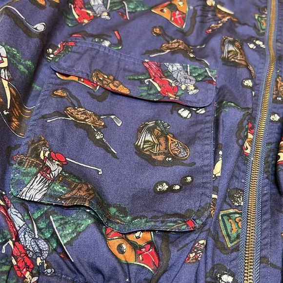 Vintage 80s Novelty Print Golf Tennis Crewneck Zip Up Boxy Bomber Jacket - Picture 7 of 14